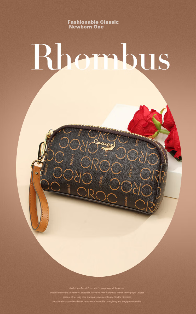 CROCODILE Goddess Festival Double Zipper Wrist Bag, Classic Floral Pattern Casual Women's Handbag Gift for Wife, V1686 Pink 1