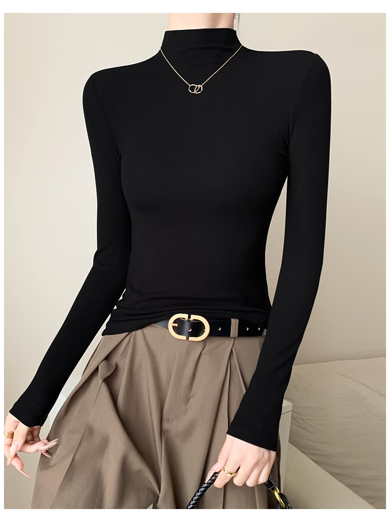 NOME Women's Half Turtleneck Fitted Base Shirt 2025 New Autumn Winter Slim Fit Black L 7
