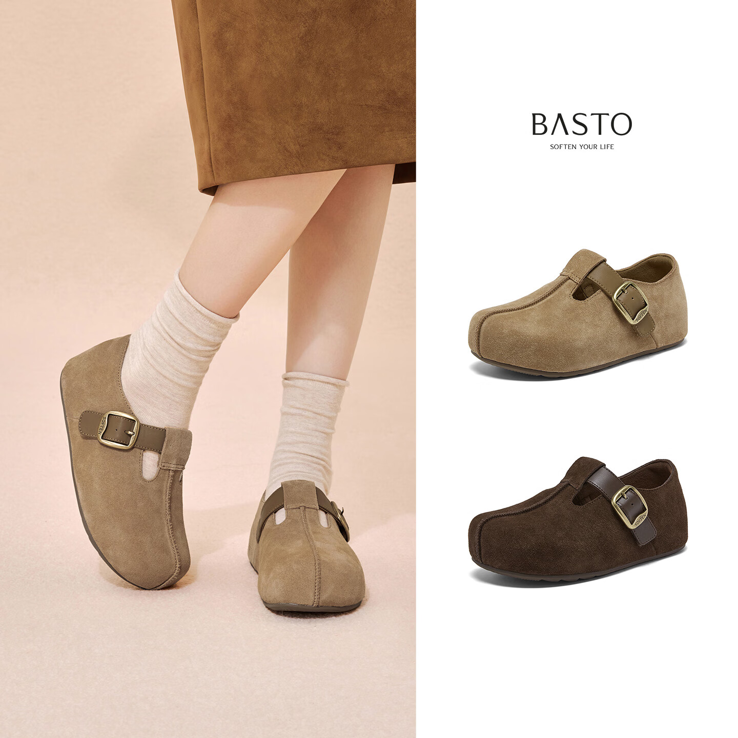 BASTO 26 Spring Birkenstock Vintage Outdoor Flat Casual Women's Slip-On Shoes B9539AM6 Camel 36