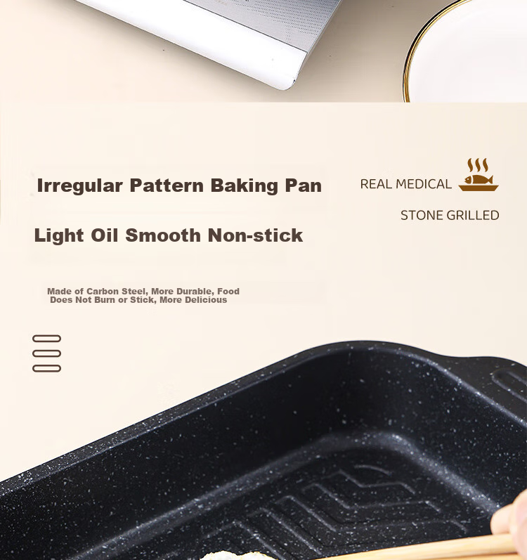 Vnash Deep Square Fish Grilling Plate, Steaming And Baking Fish Pan, Snack Plate, Barbecue Grill, 40cm, Carbon Steel 6