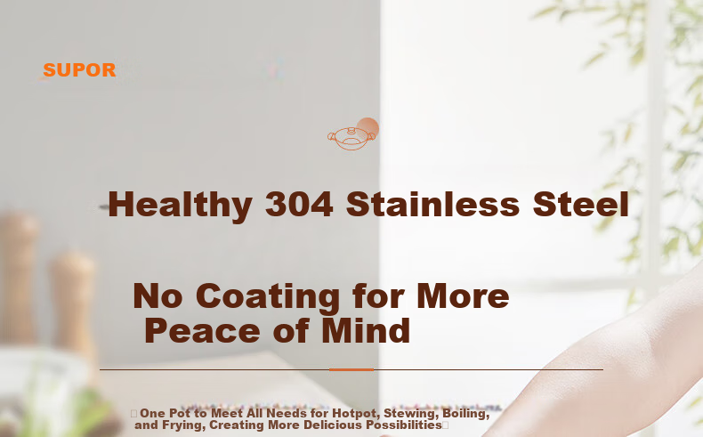 SUPOR Stylish 304 Stainless Steel Hot Pot with Composite Bottom 30CM Compatible with Induction Cookers ET30BS01 1