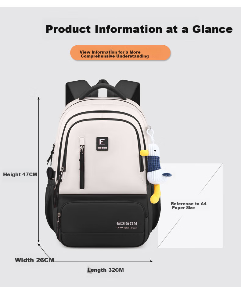 Edison Inventor Middle And High School Student Backpack Large Capacity for Middle And College Students, Lightweight Spine-Protecting Double Shoulder Bag K066-1 Black 3