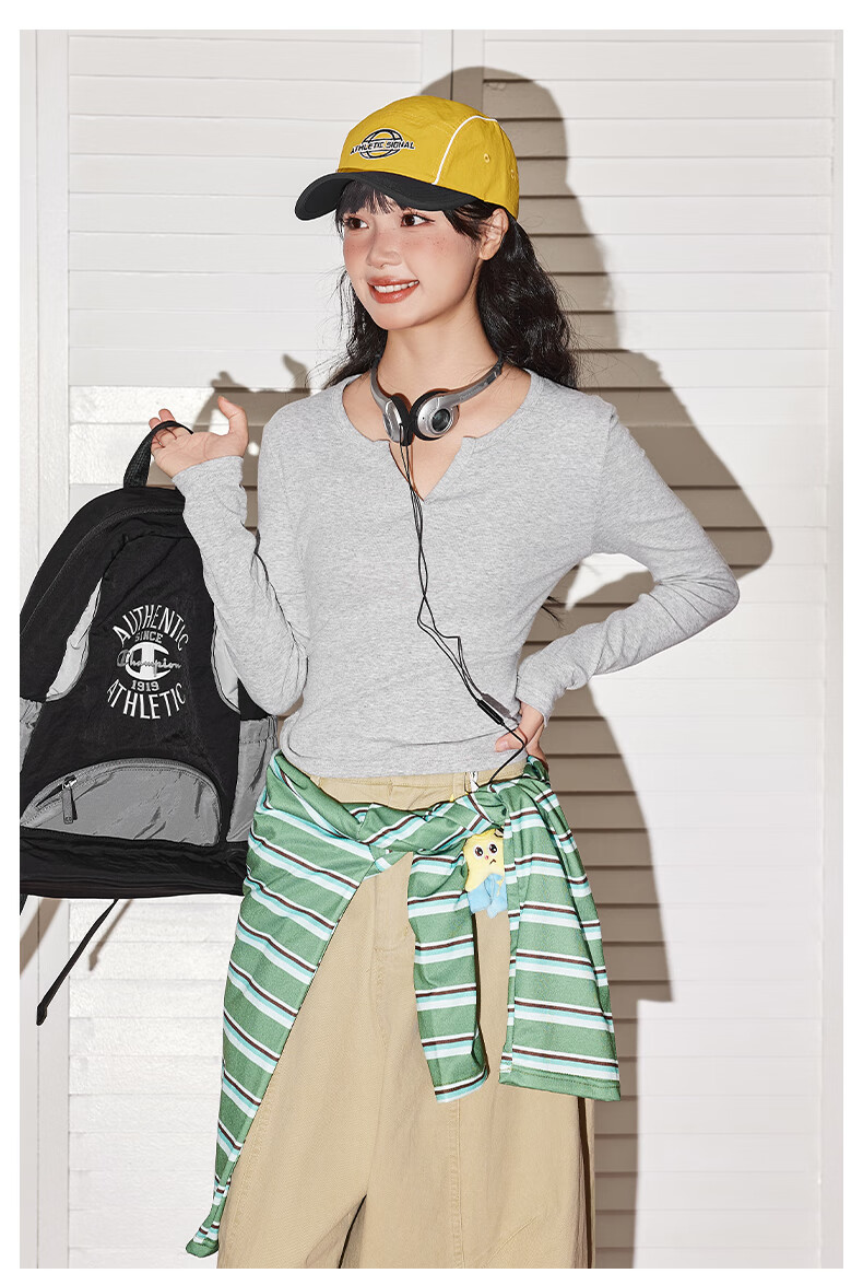 TonLion Women's Long Sleeve Cotton High Elasticity Solid Color Slim Fit V-Neck T-Shirt Autumn Winter New Design Top 6