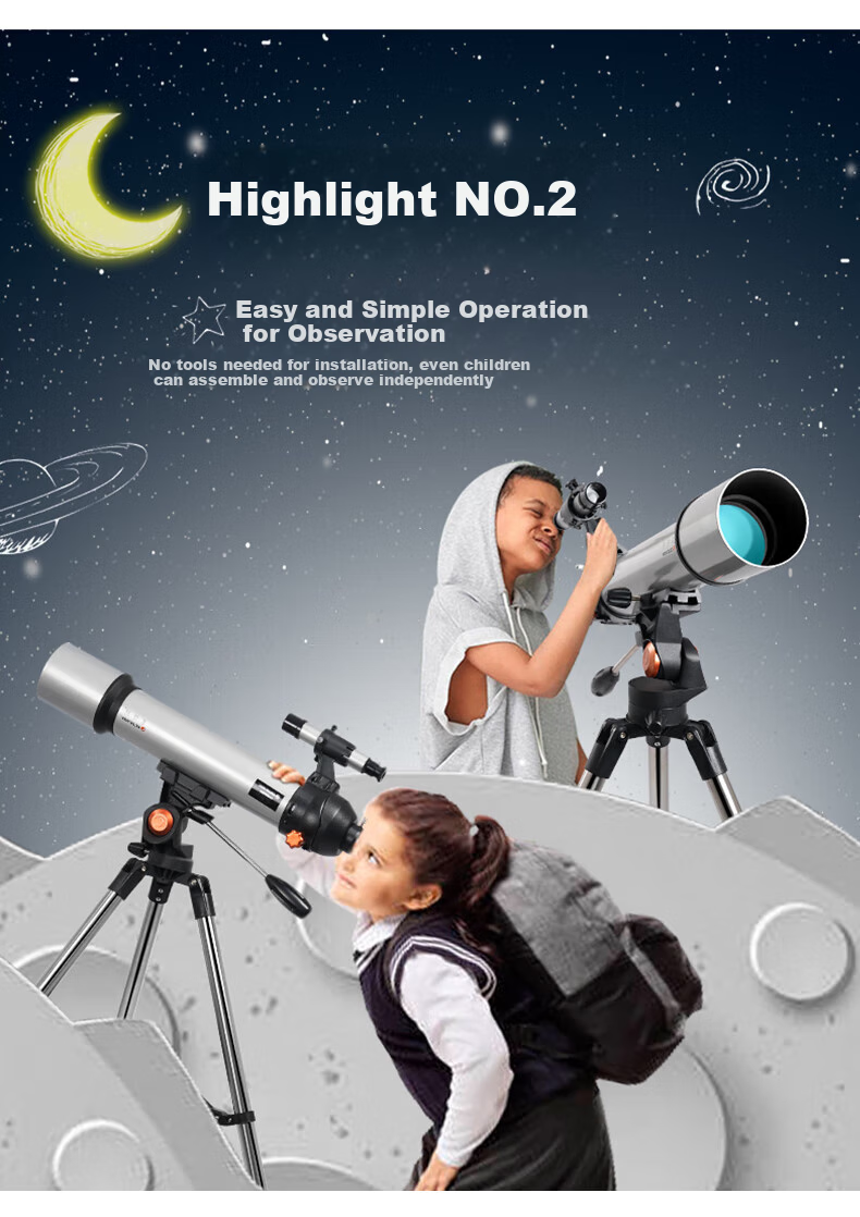 Xingtelang Haoyue 70 Refracting High Magnification Telescope for Stargazing, Landscape Viewing, Student Beginners, Professional Astronomical Observation, Science Education Gift 11