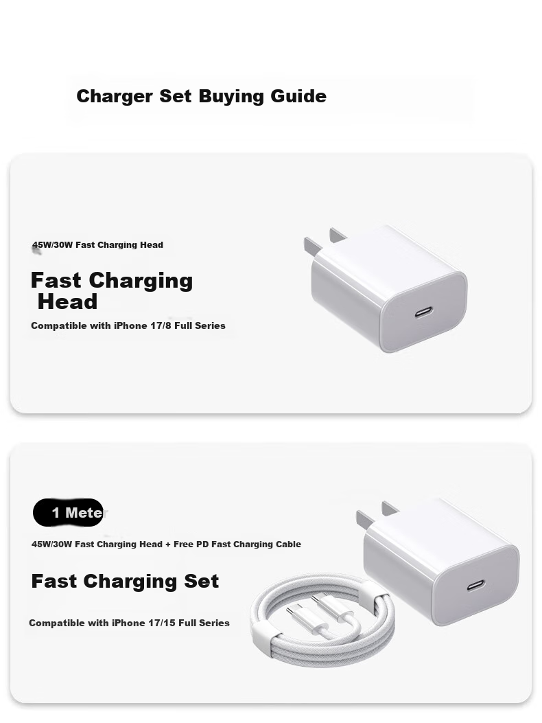 DIVI Apple 45W Charger Set for iPhone 17/16/15 Pro Max GaN Fast Charger Type-C Quick Charge Adapter Original 2m Data Cable 5
