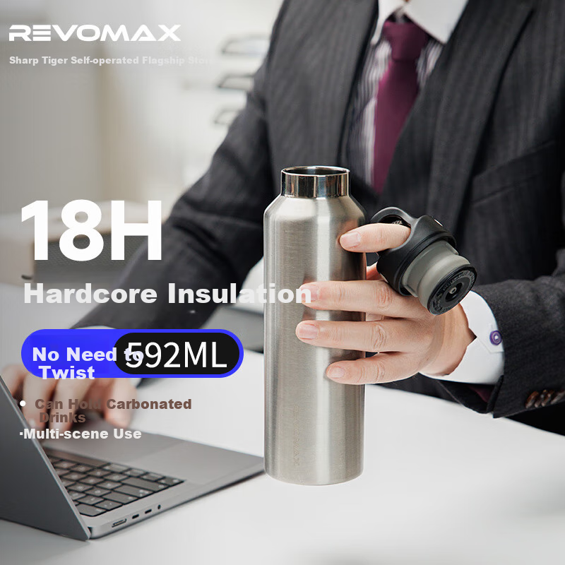 Термос REVOMAX, 592 мл, серый, нержавеющая сталь 304, для мужчин и женщин, для офиса, спорта, путешествий, дома