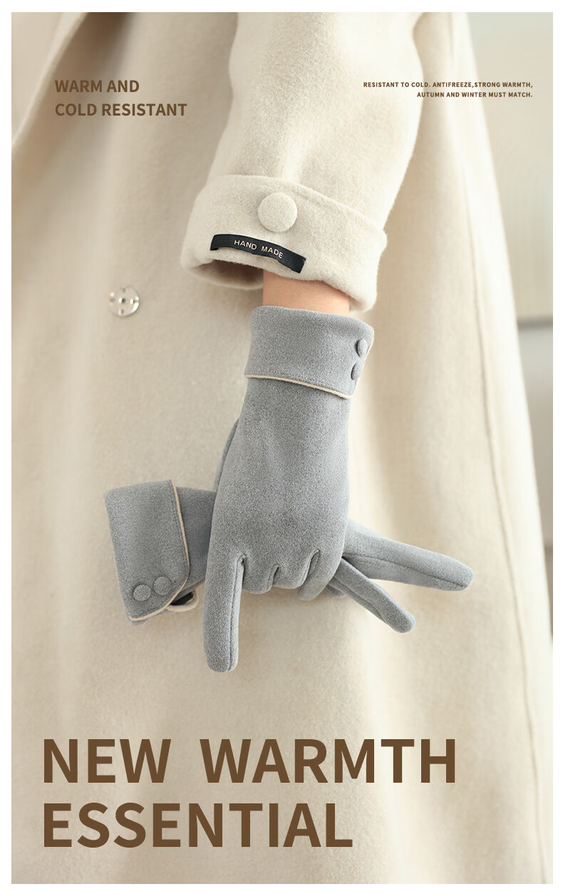 Fapaide Fleece Gloves for Women Spring and Autumn Outdoor Cycling Driving Korean Style Cute Fleece Winter Warm Gloves Khaki 1