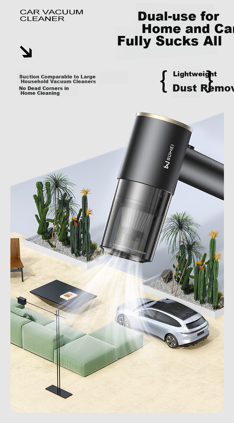 Buwei Car Vacuum Cleaner with Strong Suction, Cordless Handheld Vacuum for Car And Home Use, High-Power Compact Portable 23