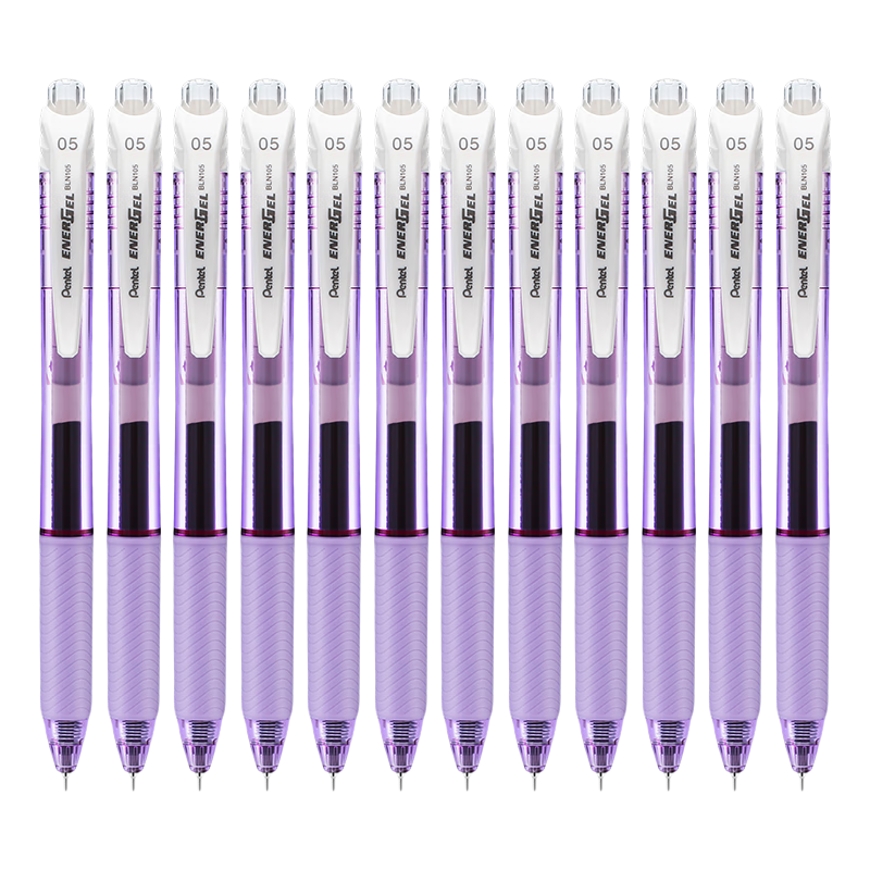 Pentel BLN105 Retractable Black Gel Pen 0.5mm High-Quality Quick-Dry Business Student Water-Based Ink Pen Purple Barrel Black Ink 12-Pack
