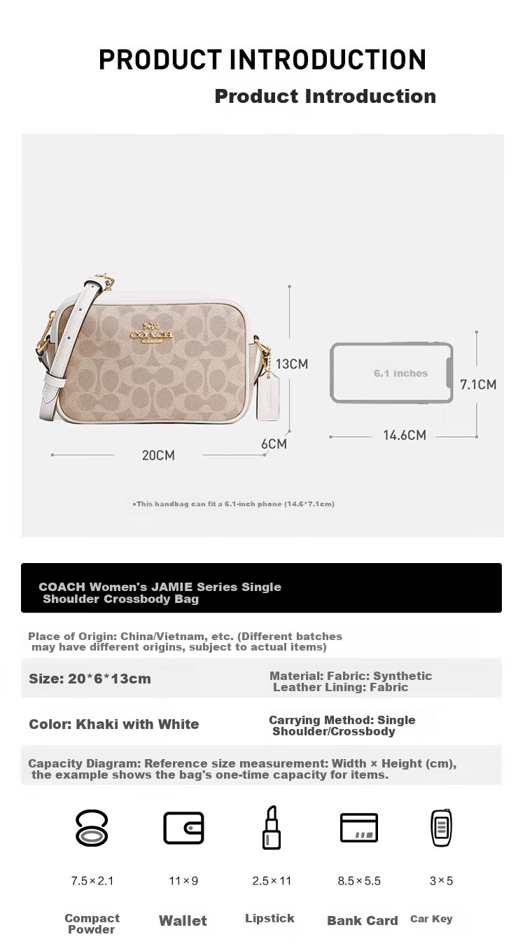 COACH [Brand Direct Supply], Women's JAMIE Small Shoulder Crossbody Bag Camera Bag CY752 Gift 4