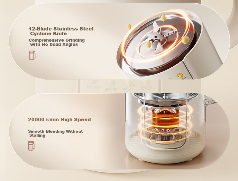 Bear White Moonlight Soy Milk Maker Blender, Home Use, 1.2L Large Capacity, Fast Soy Milk, 316L Stainless Steel, for 3-4 People, Fully Automatic, No Cooking Required, 2025 New Model DJJ-H08S2 Upgraded Versio 16