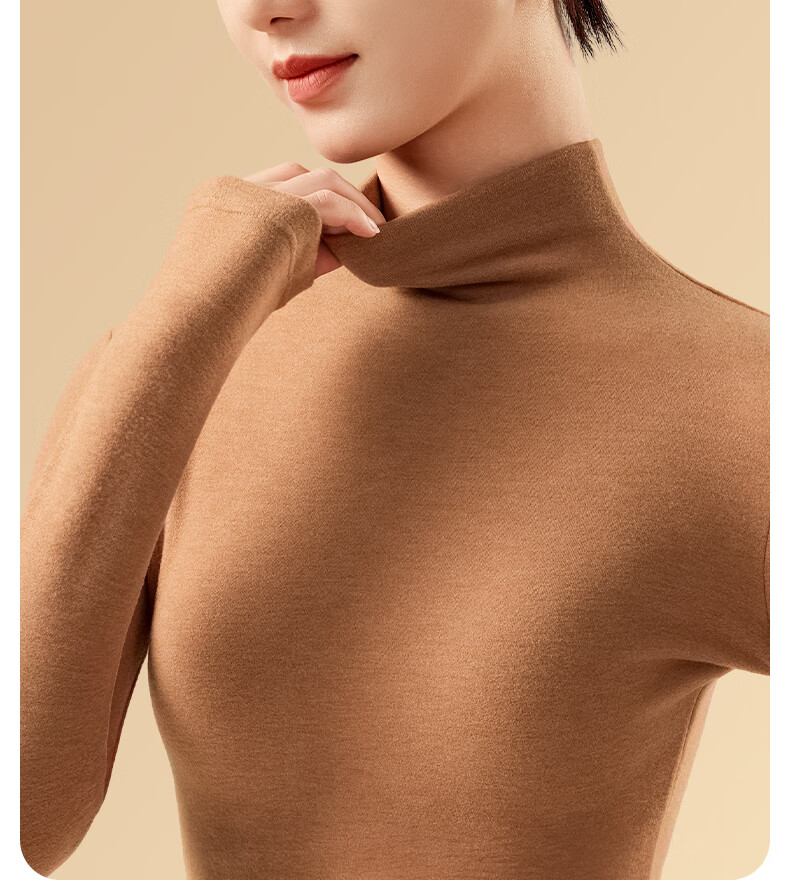 Jianyun [Three Seasons Warm] Wool and Silk Blend Half Turtleneck Thermal Underwear for Women, German Velvet Heating Autumn Top, Fleece-Lined Base Shirt 6