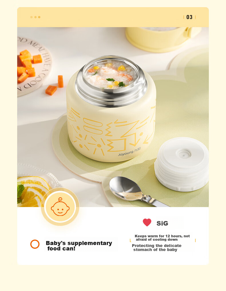 Joyoung Thermal Food Jar, 316L Stainless Steel Insulated Lunch Box, Vacuum Insulated Mug for Men And Women, Students, Thermal Cooker Pot, 800ml 16