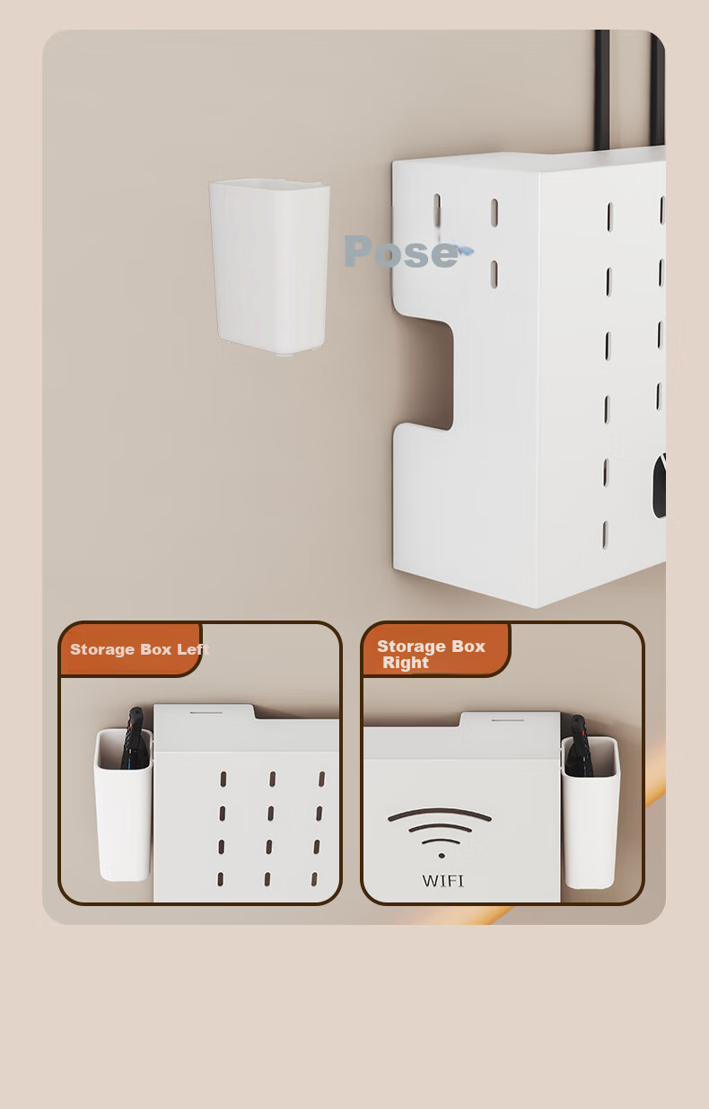 WOJIA Router Mounting Bracket, No Drilling Required, Wall-Mounted Set-Top Box Holder, Fixed Power Strip Socket Cover, Wall-Mounted WiFi Storage Rack 8