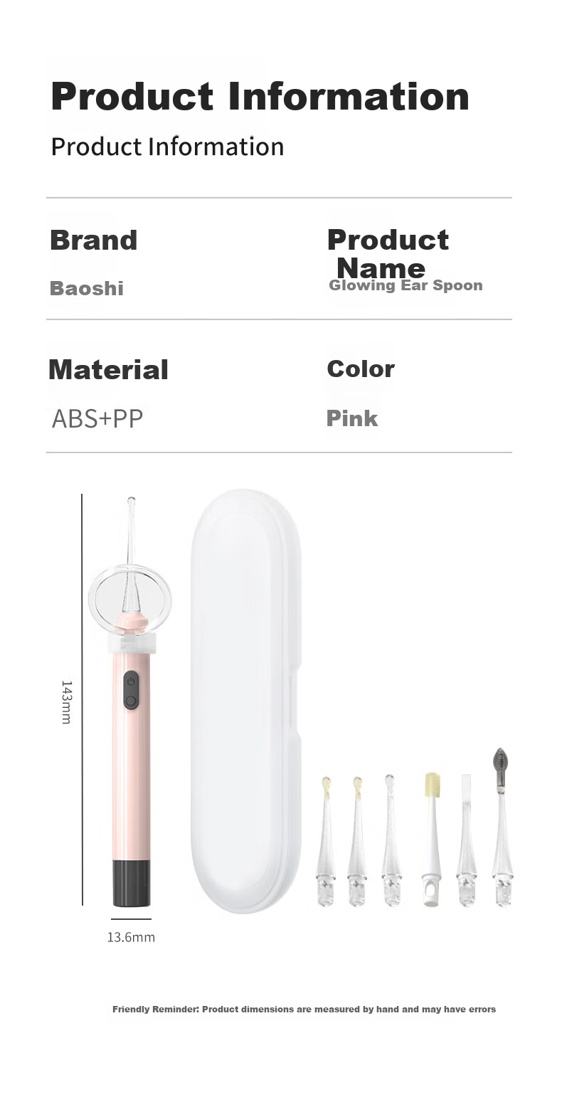 Baoshi Children's Ear Pick, Light-Up Visible Ear Cleaning Tool, Rechargeable Portable Ear Cleaning Kit Set 10