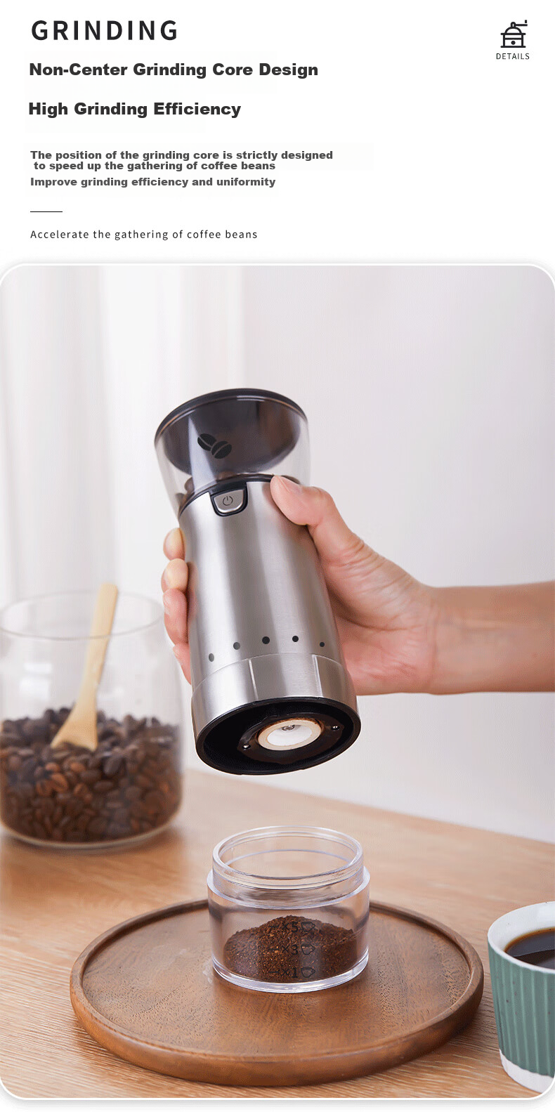 TEOTM Coffee Grinder, Portable Small Home Use Manual Grinder, Automatic Coffee Machine, Electric Bean Grinder 6