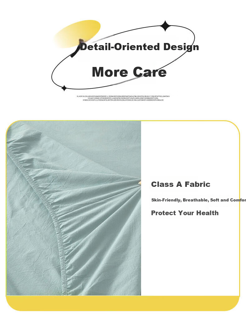 Grace Class 7A Antibacterial Fitted Sheet, Pure Cotton Washed Cotton Bed Cover, Full Coverage Mattress Protector, for 1.8m Bed, Tingqing Color 12