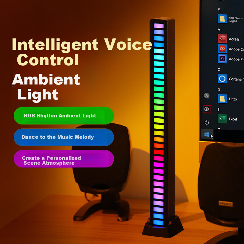 Dijialun Trendy Car RGB Sound-Controlled Music Rhythm Pickup Light, Car Ambient Light Desktop Decoration Lamp, Black