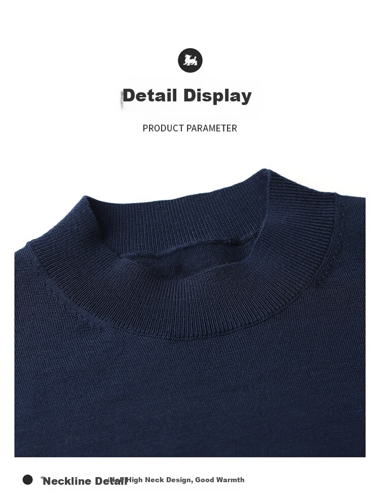 Goldlion Men's Wool Sweater, Spring And Autumn New Style, Simple Solid Color Knitted Inner Layer Top WLR0739-LK103, Navy Blue, M00 15