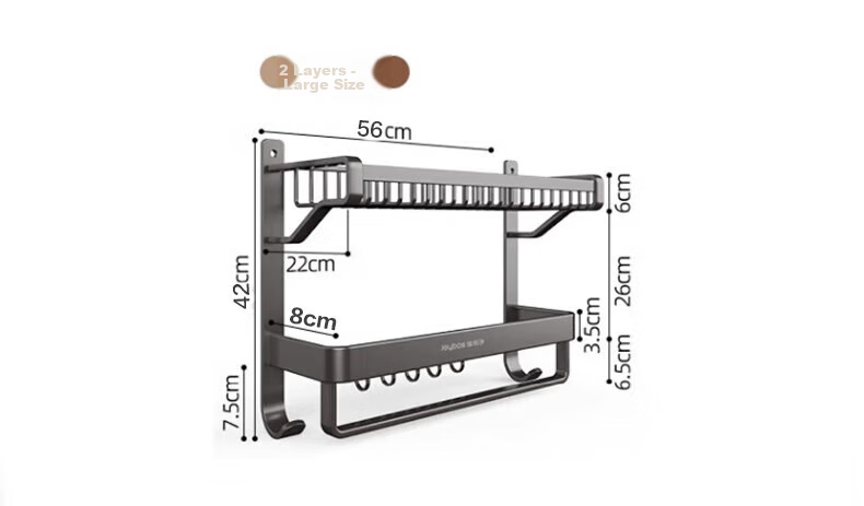Jiabangshou Bathroom Storage Rack, No Drilling Required, Towel Rack, Bathroom Accessories Organizer, Space Aluminum Wall-Mounted Towel Rack - 2 Layers 17