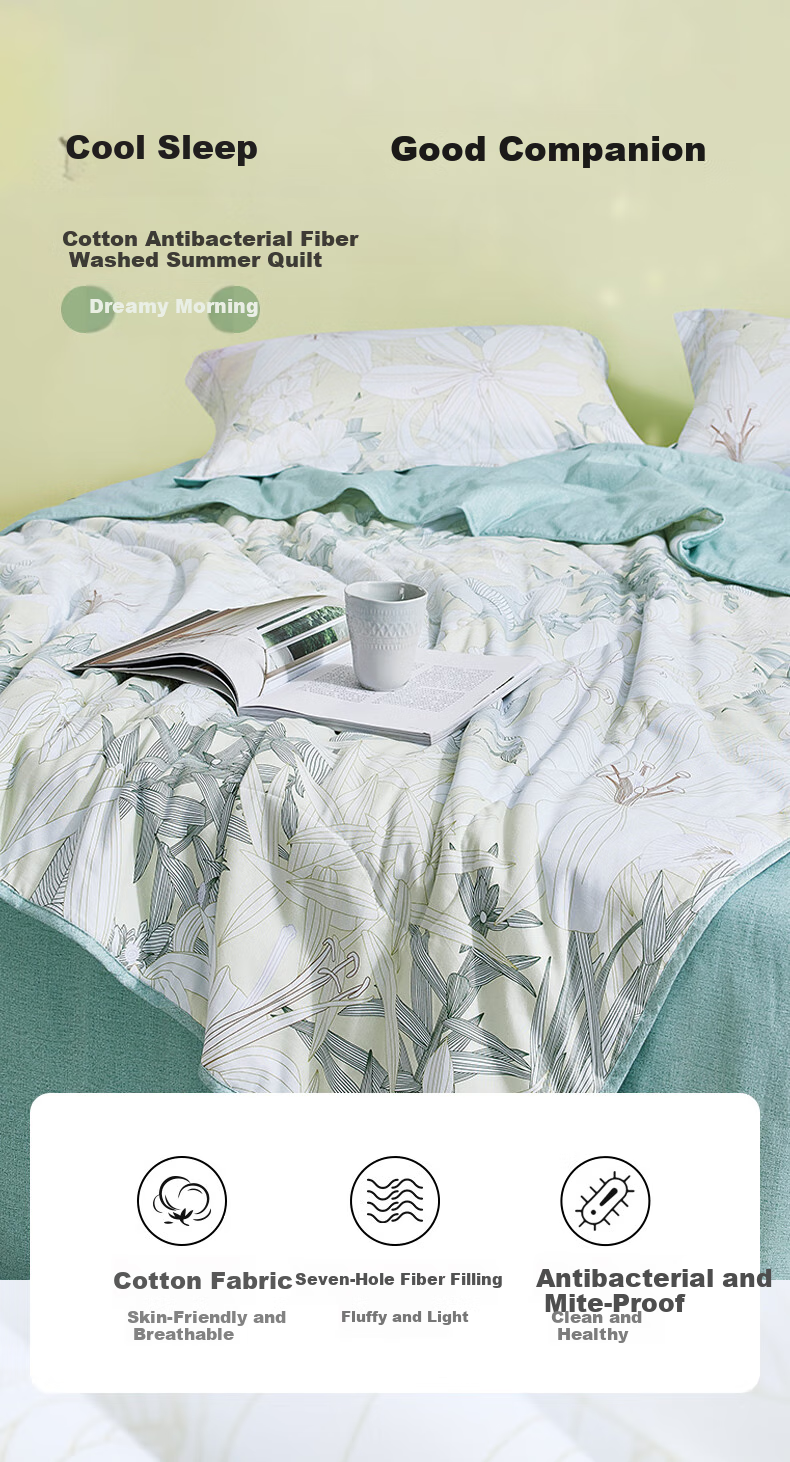Luolai Home Textiles Skin-friendly 100% Cotton Summer Quilt 7A Grade Antibacterial and Mite-proof Washable Air Conditioning Quilt Core 200*230 Blue 1