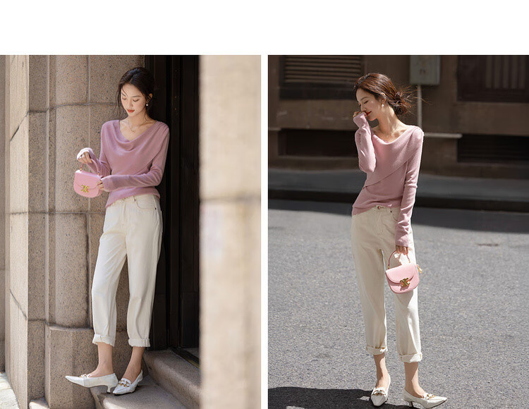 Demana Heartbeat Knit Collection Autumn Elegant V-Neck Long Sleeve Wool Blend Sweater for Women 6