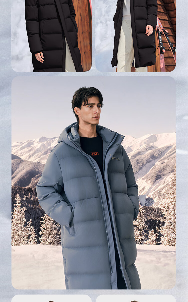 FILAFILA Official RGB Long Down Jacket 2025 Winter Couples Hooded Cold-Resistant Warm Coat 5