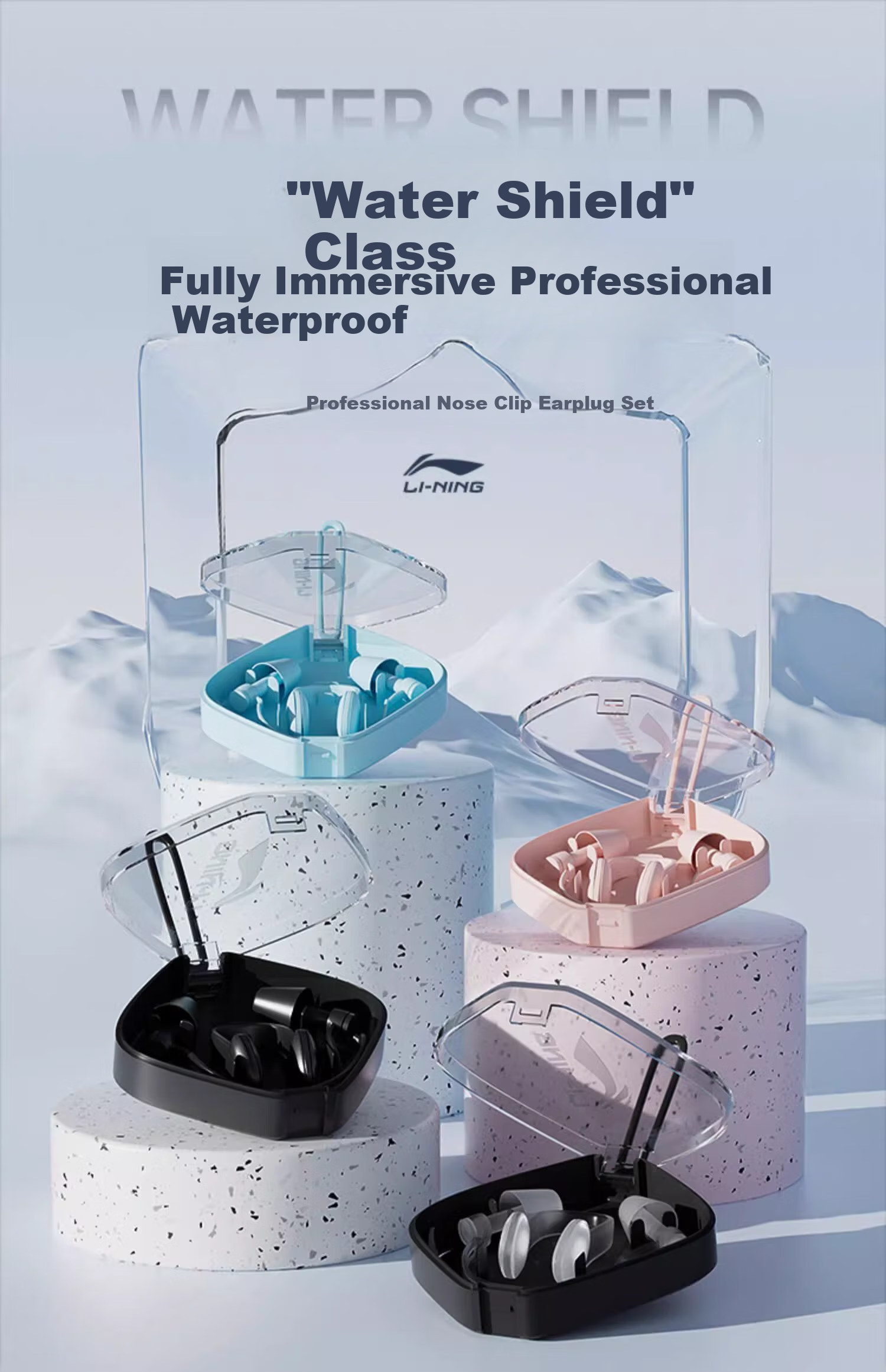 Li-Ning Swimming Earplugs, Waterproof, Professional Swimming And Bathing, Water-Resistant, Non-Acoustic, Anti-Choking, Children's Diving Nose Clip Set 1