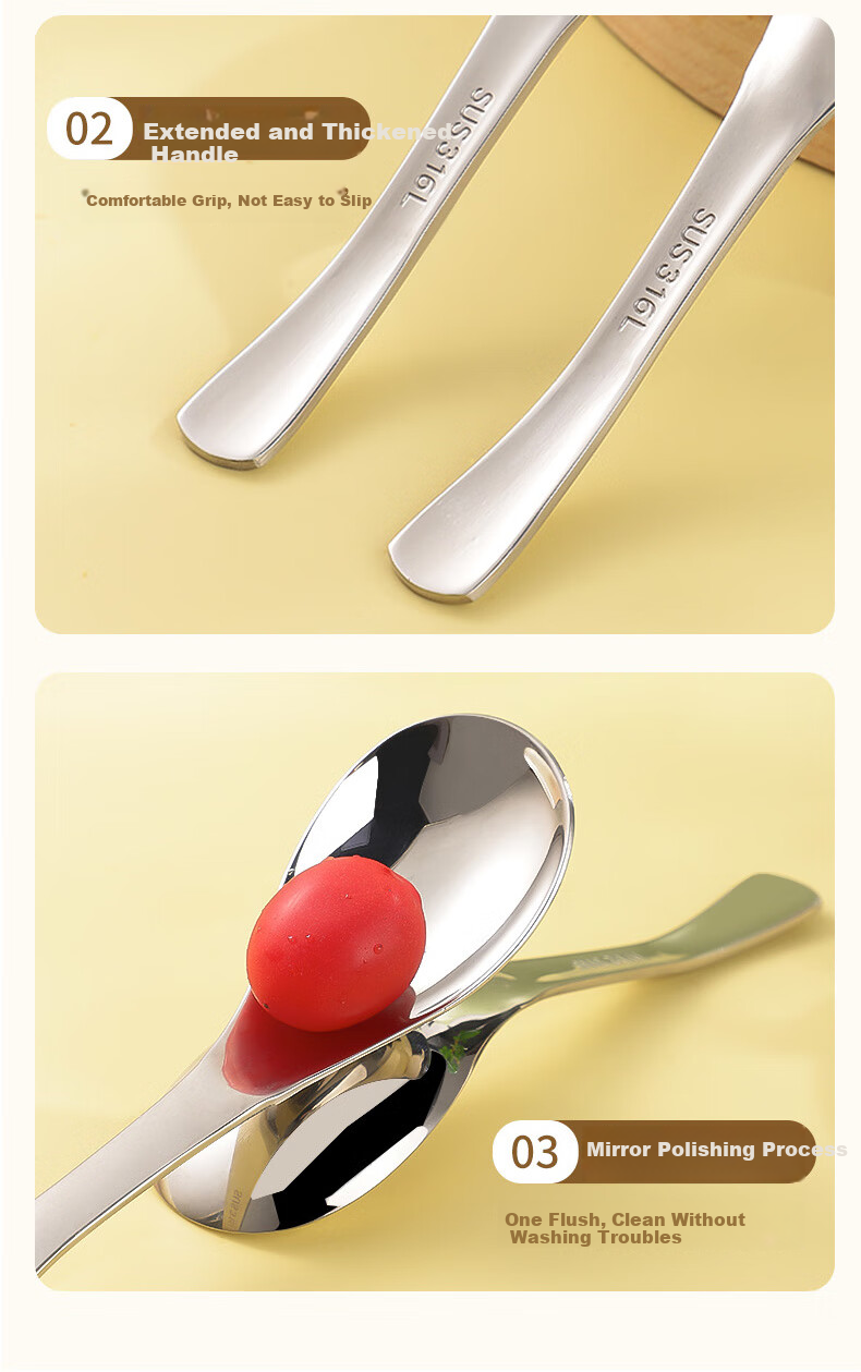 Guangyi Spoon, 316L Stainless Steel Soup Ladle, Household Serving Spoon, Enlarged And Thickened Dining Spoon, 2-Piece Set, GY8549 14