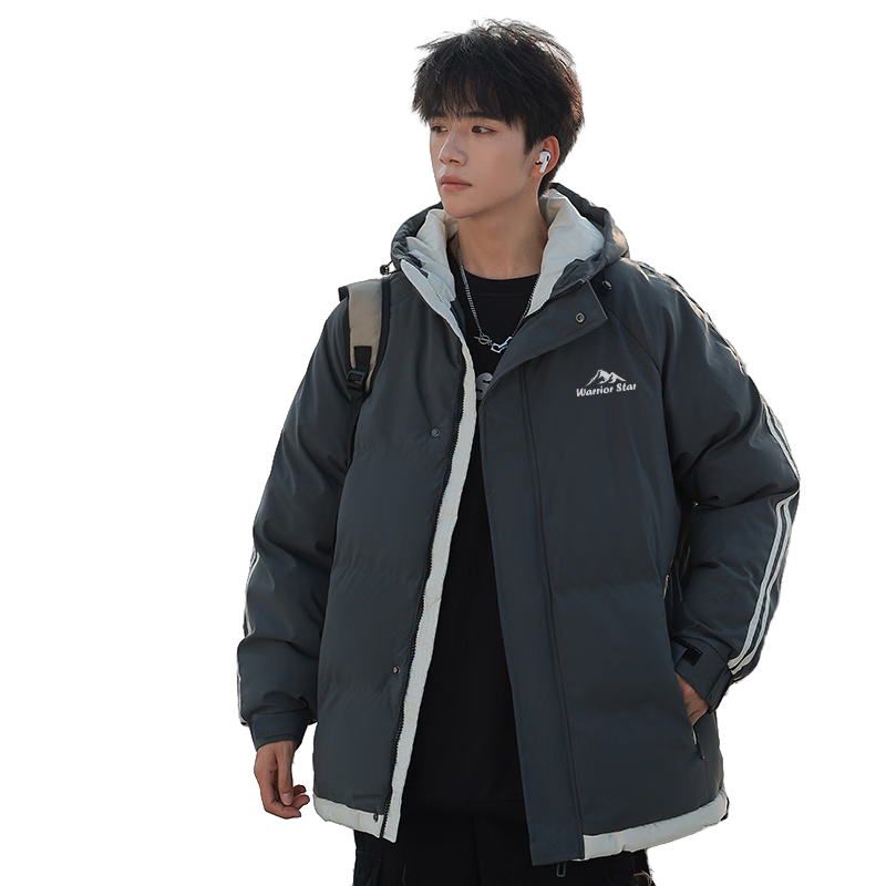 Warrior Men's Cotton Padded Hooded Solid Thick Warm Winter Jacket Outdoor Cold-Resistant Trendy Puffer Coat