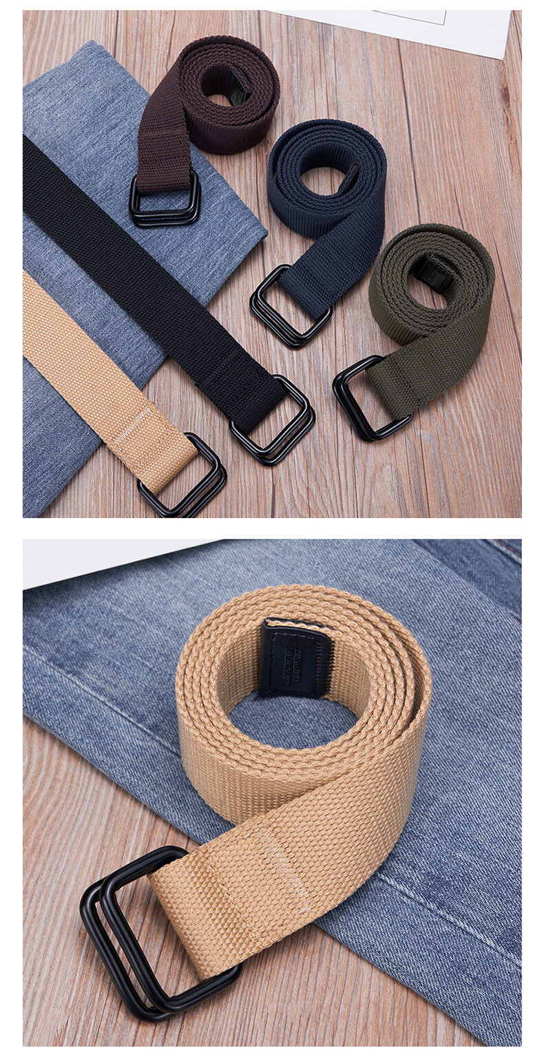 JEANSWEST Men's Canvas Waist Belt Woven Double Ring Buckle Casual Student Canvas Leather Belt Youth 8
