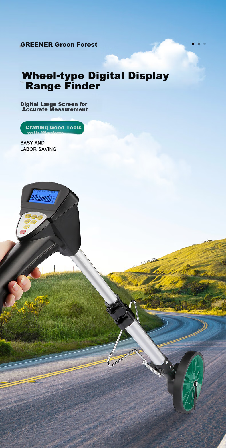 GREENER Measuring Wheel, Roller Ruler, Distance Measuring Wheel, Electronic Digital Display Large Wheel 50cm 1