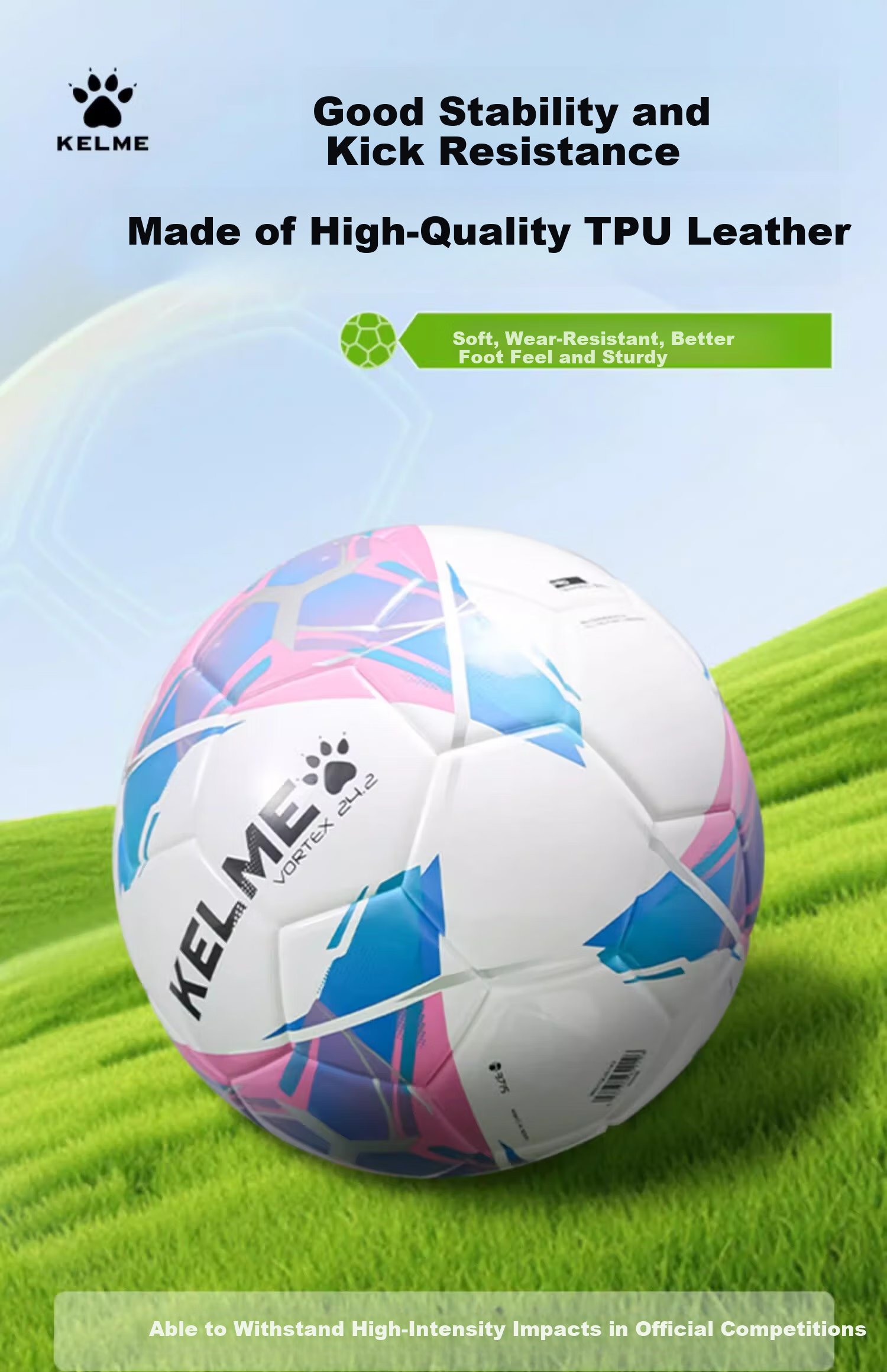 KELME Hot-Melt Soccer Ball for Youth Professional Competition Training, Wear-Resistant Standard Size 4 Ball, Navy Blue And Red, Size 4 5