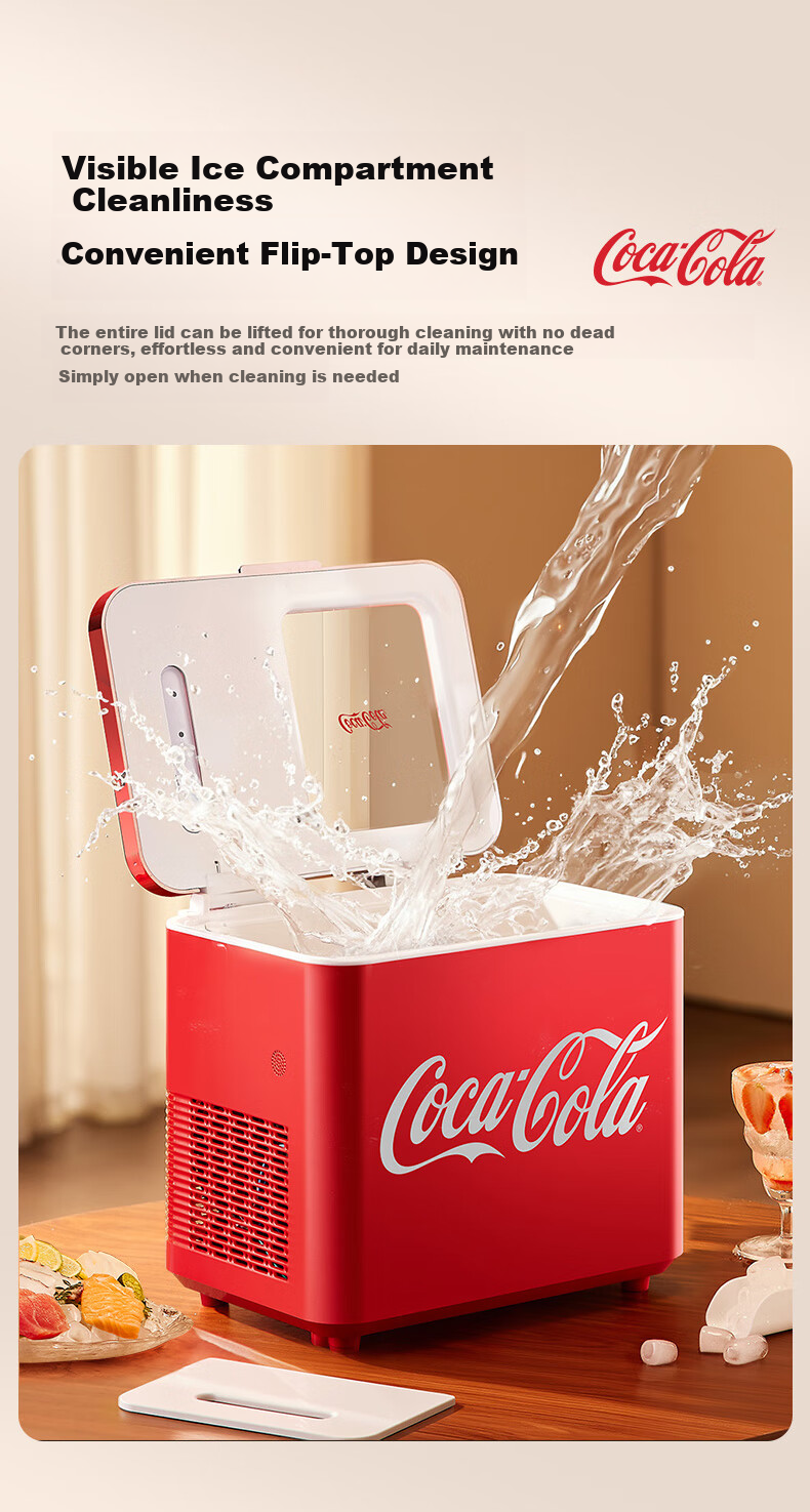 Coca-Cola Ice Maker, Home Small UV Sterilization Ice Maker, Compact Bullet Ice Mini Dorm Ice Maker, Low Power Fully Automatic Portable White 8