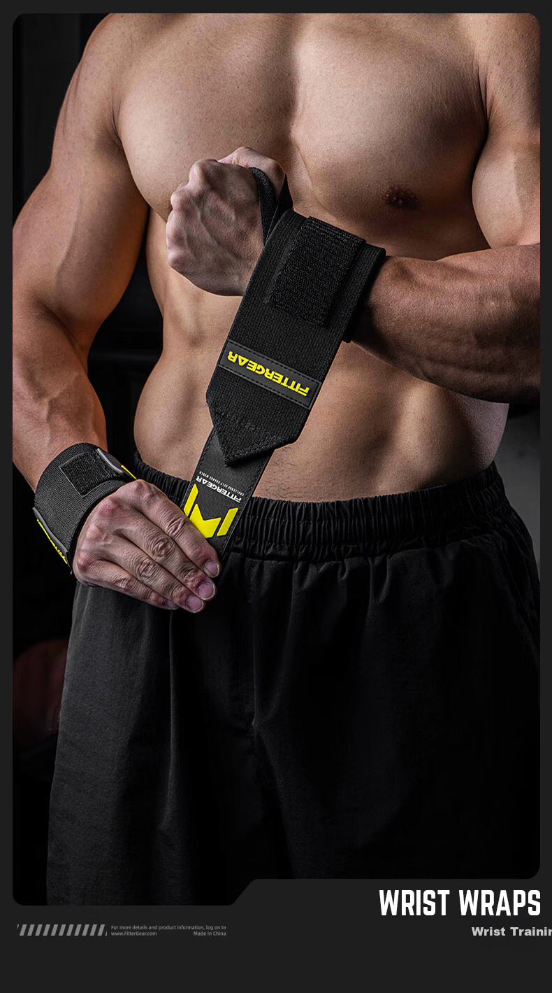 FITTER GEAR Fitness Wrist Support for Men, Bench Press Wrist Guard, Weightlifting Strength Training Anti-Sprain Sports Bandage, Black, One Pair 1
