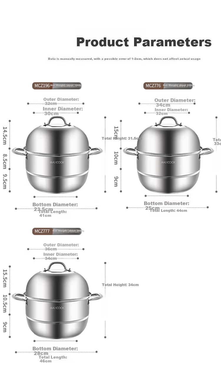 MAXCOOK Steamer Pot, 304 Stainless Steel 28cm Single Layer Steamer, Thickened Composite Bottom Compatible with Gas Stove And Induction Cooker 4