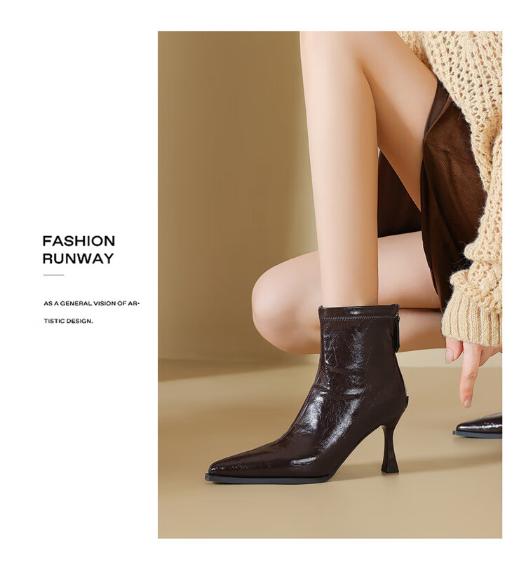 Daphne Vintage Pointed Toe Ankle Boots New Versatile Slim Boots Stiletto Leather Boots 4025605036 Black 39 6
