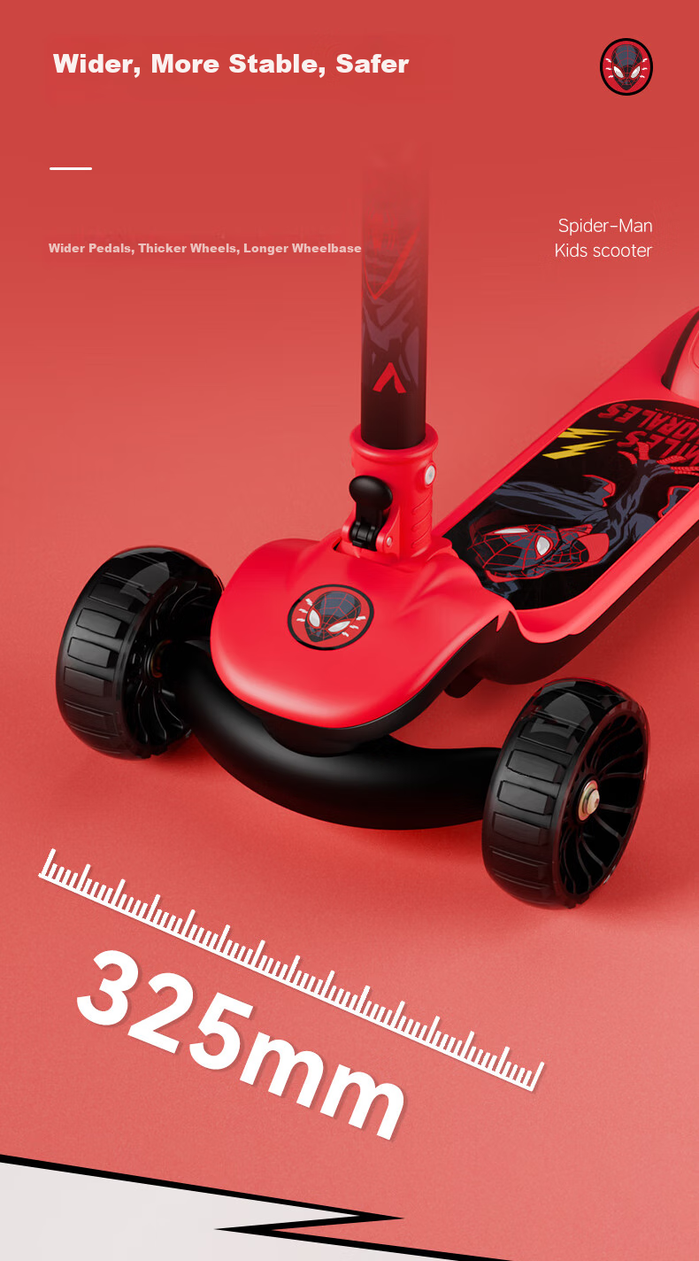 Disney Children's Scooter for Ages 3-6 Adjustable Speed Scooter with Flash Wheels for Older Kids, Marvel Spider-Man Desig 4