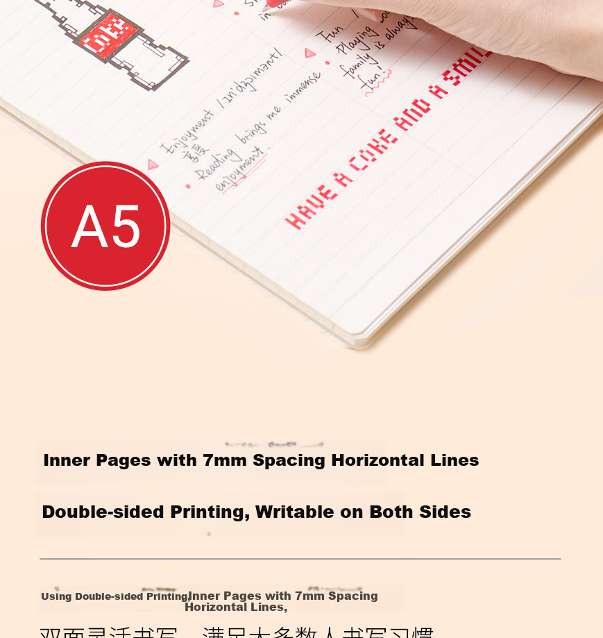 KACO A5 Spiral Notebook, Vertical Flip, Coil PP Cover, Quick Note-Taking, 7mm Center Column Line, 60 Pages/book, 1 Book, Happy Drinking 3