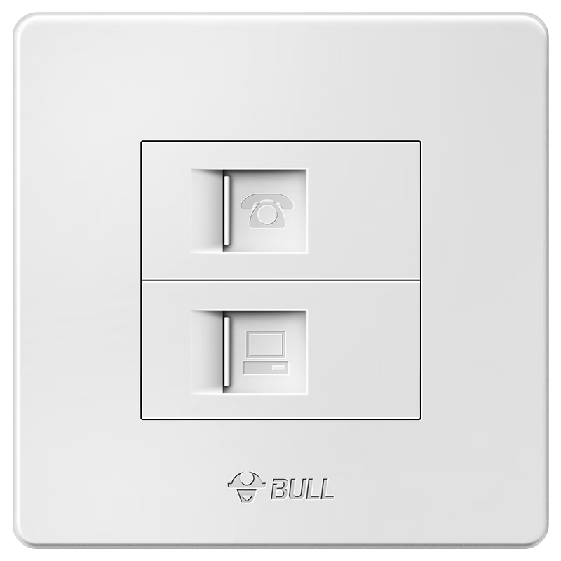 BULL Wall Socket G07 Series, Two-Outlet Computer And Telephone Socket, G07T212, Ivory White, Concealed Installatio