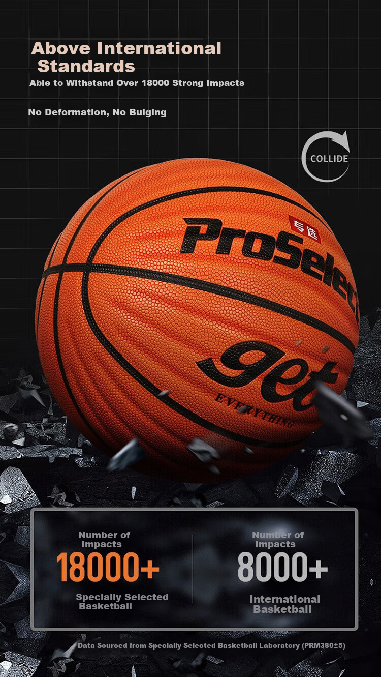 ProSelect Basketball, Size 7, Moisture-Absorbing PU Wave Pattern, Cement Court Wear-Resistant, Indoor And Outdoor Training And Competition Basketball, GB672GTV 3