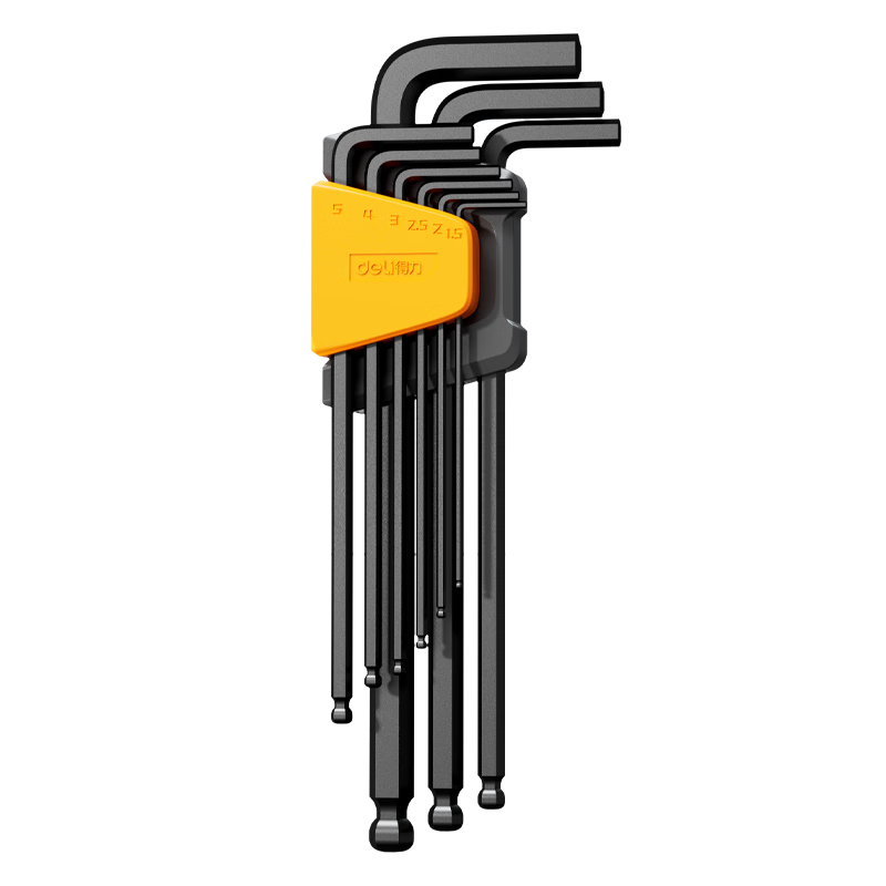 Deli Black Anti-Rust High-Hardness Extra-Long Ball-End Hex Key Wrench Combination Set Screwdriver Set, 9-Piece Set