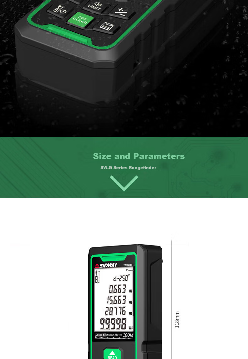 Shendawei Laser Distance Meter Infrared High-Precision Electronic Laser Ruler Outdoor Measurement Device Green Light Drawing SW-70BG 11