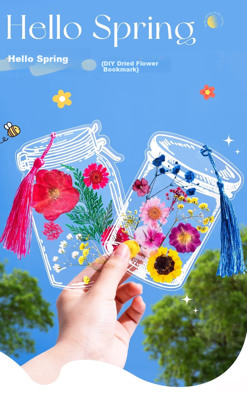 Jiamo [Popular Product], Transparent Dried Flower Bookmark DIY Craft Kit, Specimen PVC Laminating Film, Creative Plant Leaf Embossed Petals, Hanging Bottle Collection for Summer 1