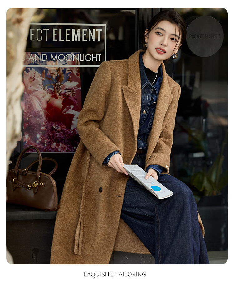 Bailuyu Wool Double-Faced Coat with Suit Collar, Straight Slim Fit, Winter 2025 New, Dark Gray, Women's M 2