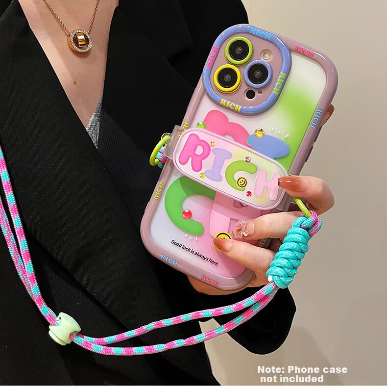 Dipuer Detachable Phone Strap with Adjustable Crossbody Strap, Neck Lanyard, Anti-Loss Cord, Shockproof Cartoon Design, Suitable for Any Phone - Rich Versio 2