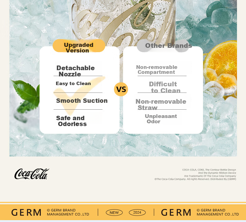 Germ Coca-Cola Summer Plastic Cup with Straw, Heat-Resistant Large Capacity Sports Water Bottle, 1250ML Lime Flavor 5