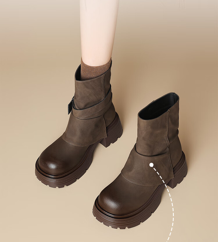 ZHR [Xu Ruohan Same Style] Women's Winter Thick-Soled Martin Boots Versatile Pant Leg Snow Boots KN261 Brown Size 35 2