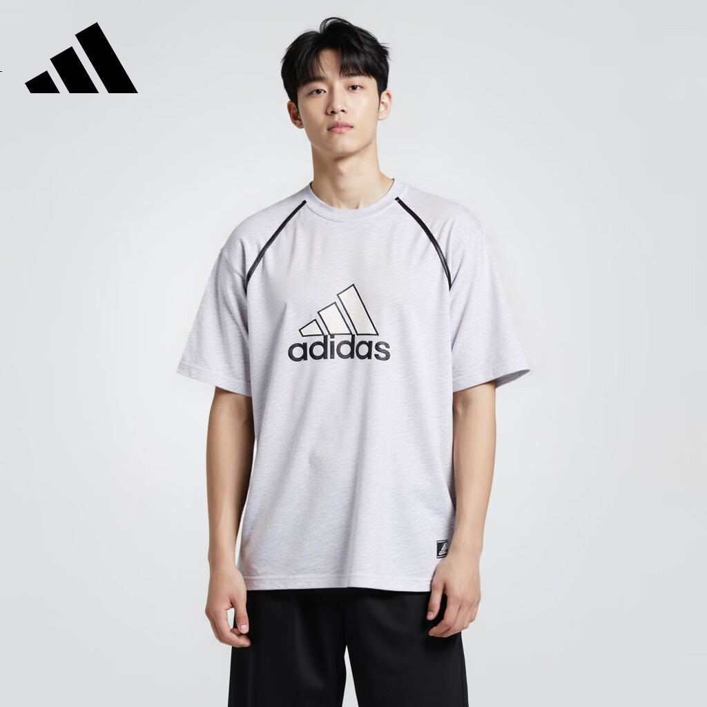 Adidas Trefoil Series, Men's Badges Tee Short Sleeve, IM7839, Light Heather Gray, XL