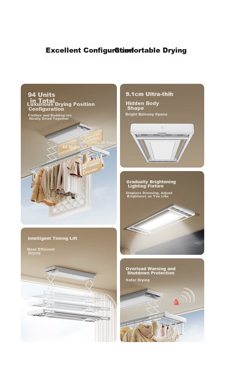 Mijia Smart Clothes Drying Rack 2 Pro [Subsidies], Xiaomi Electric Invisible Clothes Drying Rack, 3D Curved Dome Light 2